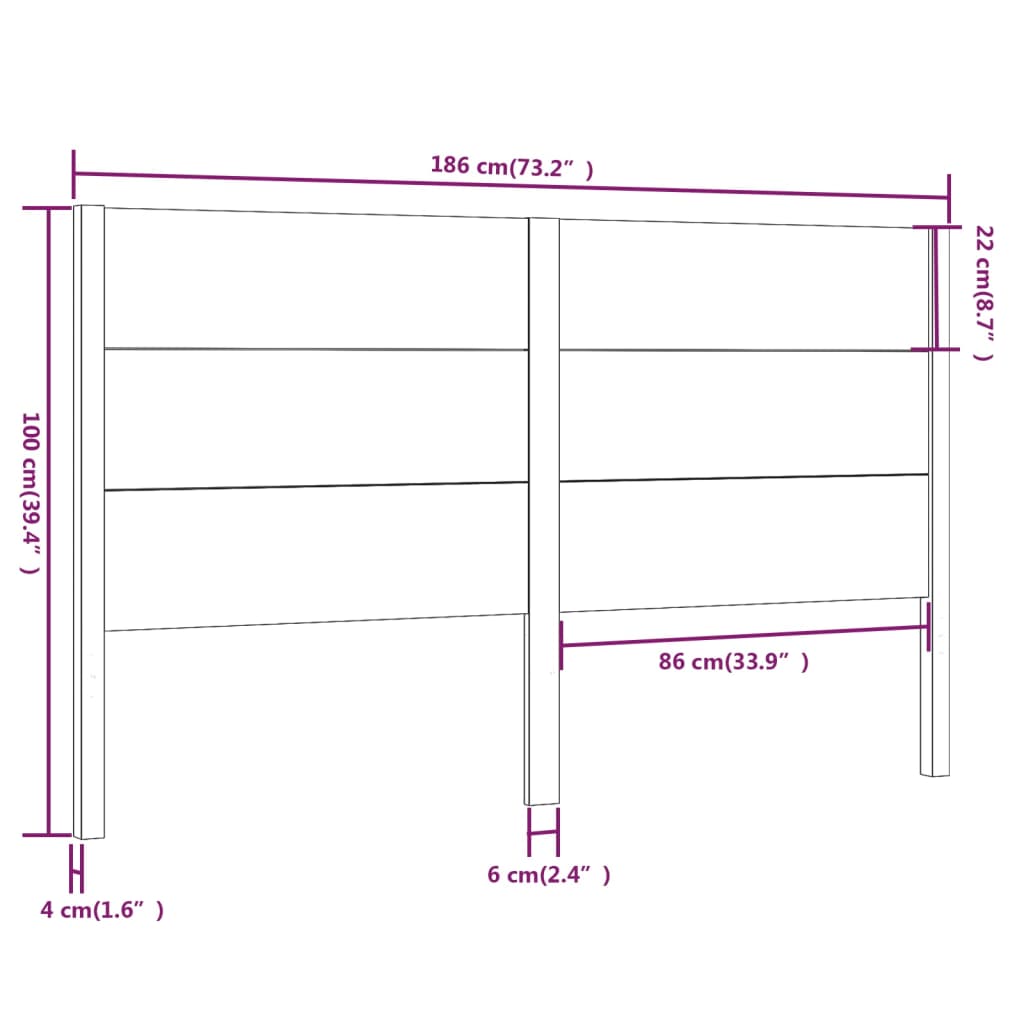 Headboard 186x4x100 cm Solid Wood Pine