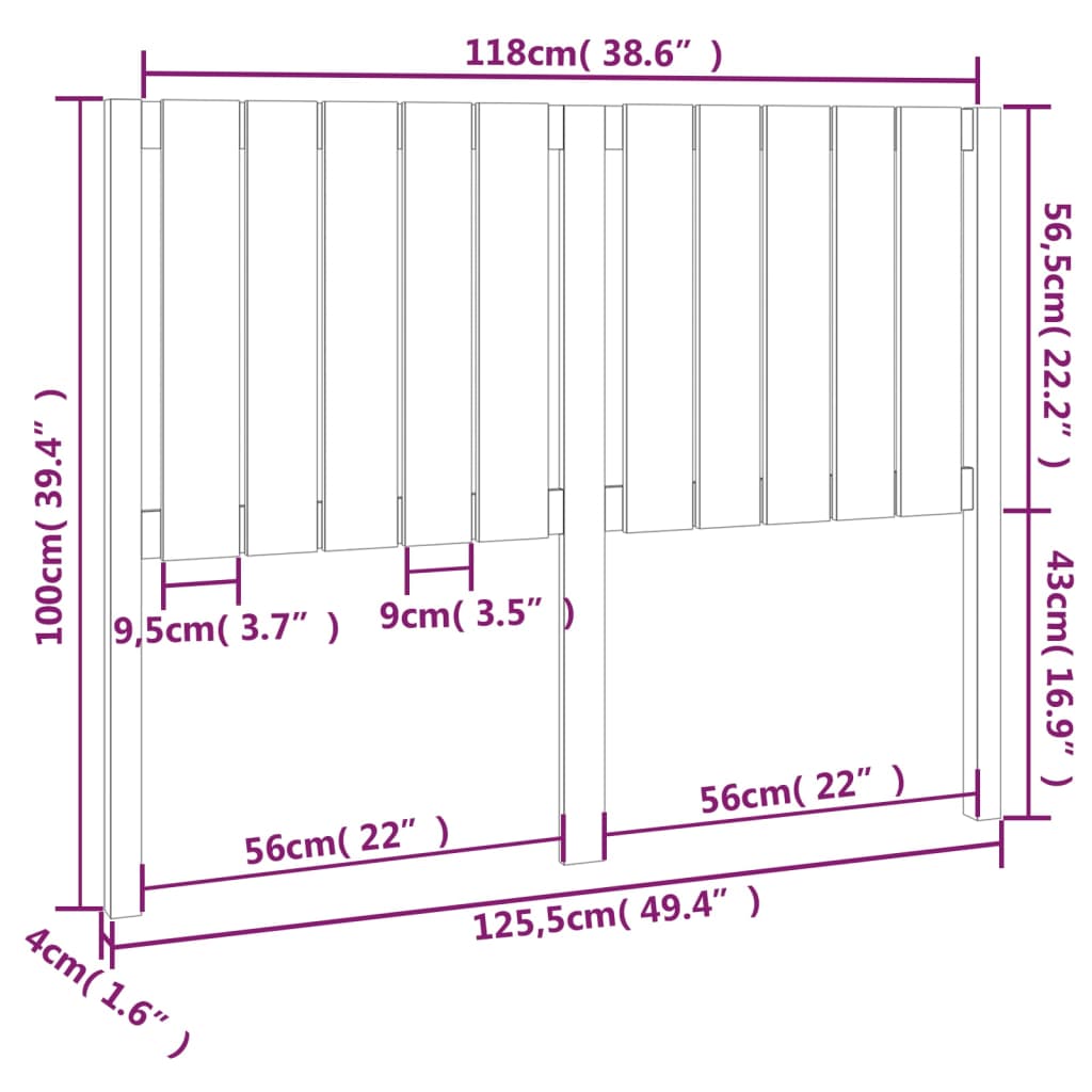 Bed Headboard Black 125.5x4x100 cm Solid Wood Pine