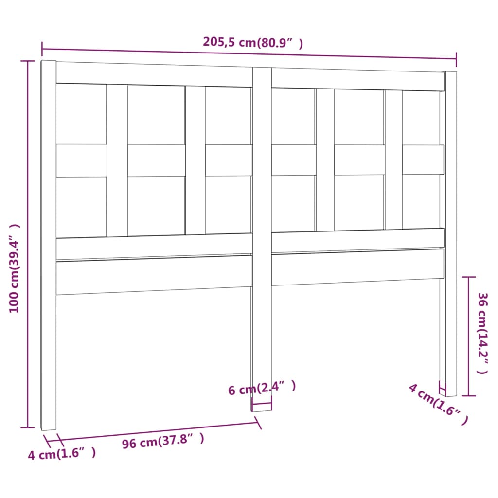 Bed Headboard 205.5x4x100 cm Solid Wood Pine