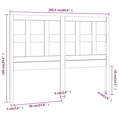 Bed Headboard 205.5x4x100 cm Solid Wood Pine