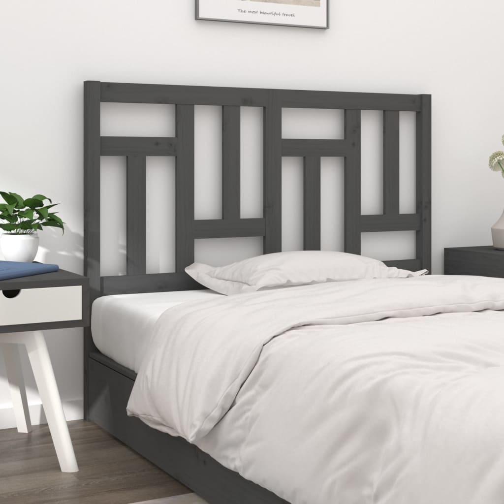 Bed Headboard Grey 125.5x4x100 cm Solid Wood Pine