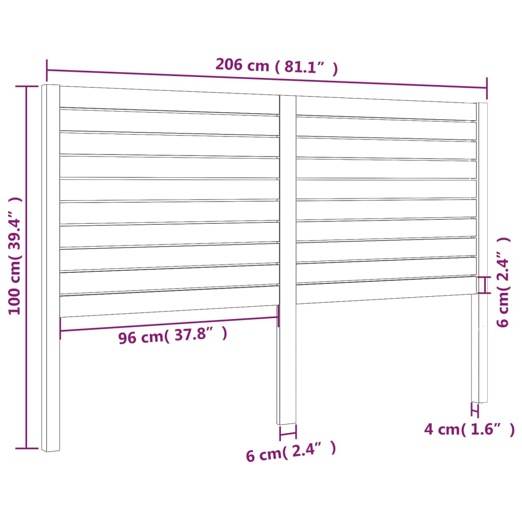 Bed Headboard 206x4x100 cm Solid Wood Pine