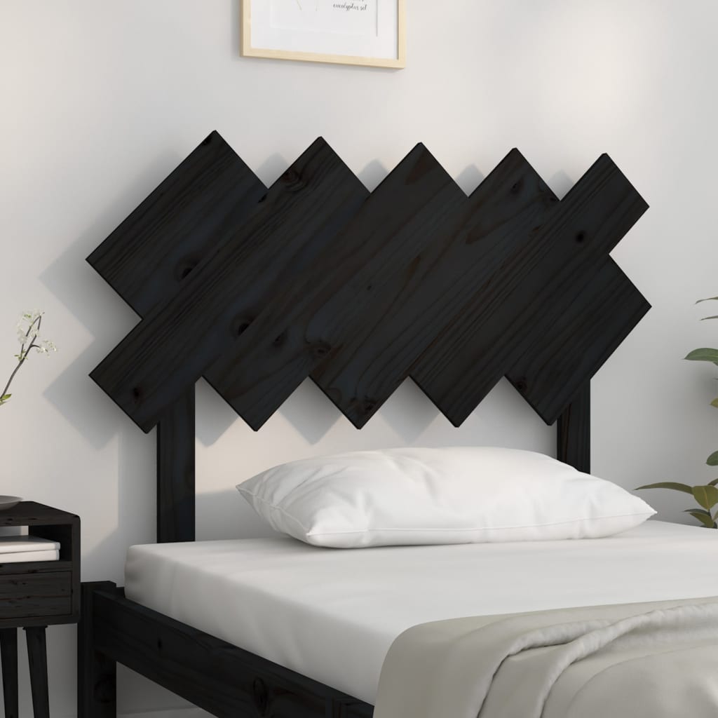 Bed Headboard Black 104x3x80.5 cm Solid Wood Pine