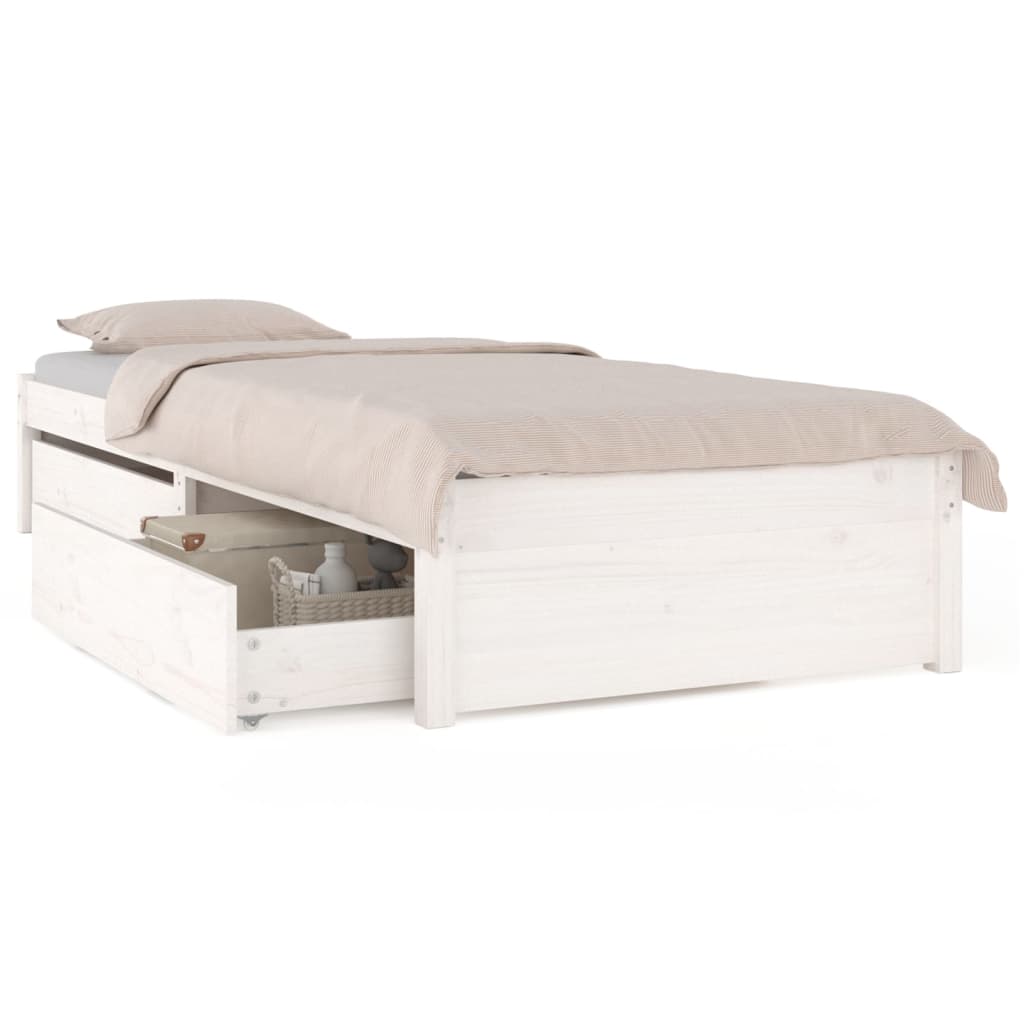 Bed Frame with Drawers White 75x190 cm Small Single