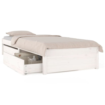 Bed Frame without Mattress with Drawers White Single