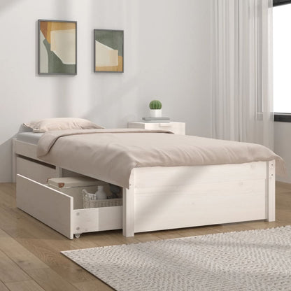 Bed Frame without Mattress with Drawers White Single