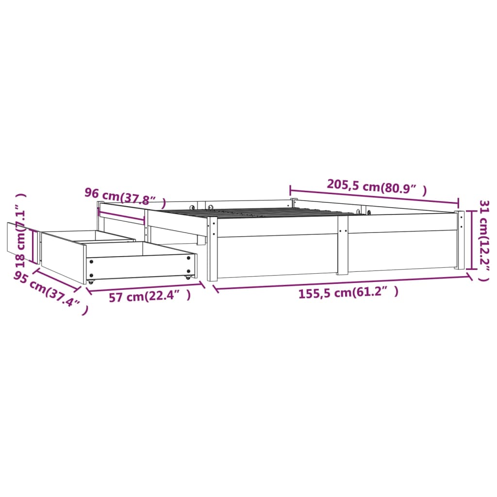 Bed Frame without Mattress with Drawers King Size