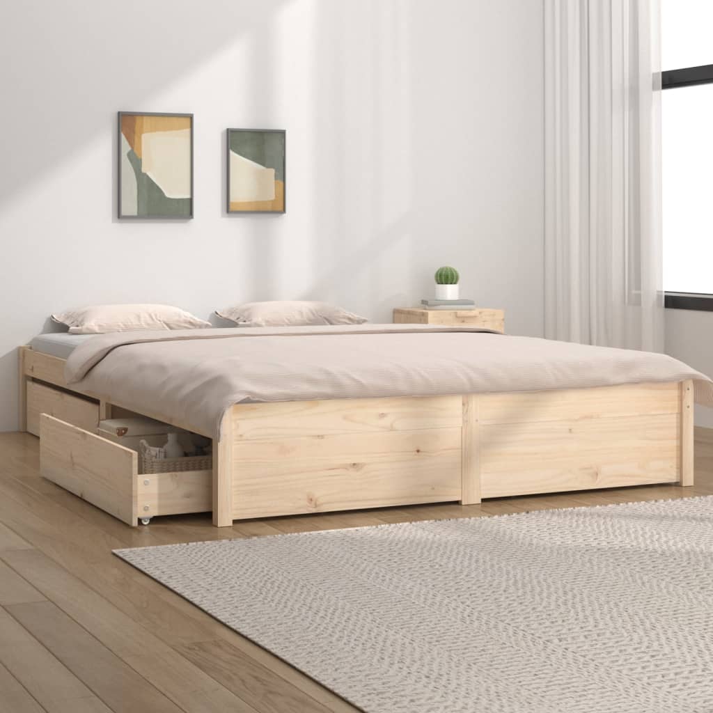 Bed Frame without Mattress with Drawers King Size