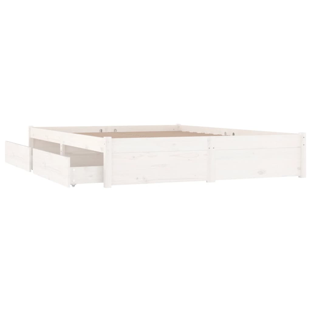 Bed Frame with Drawers White 150x200 cm King Size