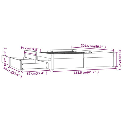 Bed Frame with Drawers White 150x200 cm King Size