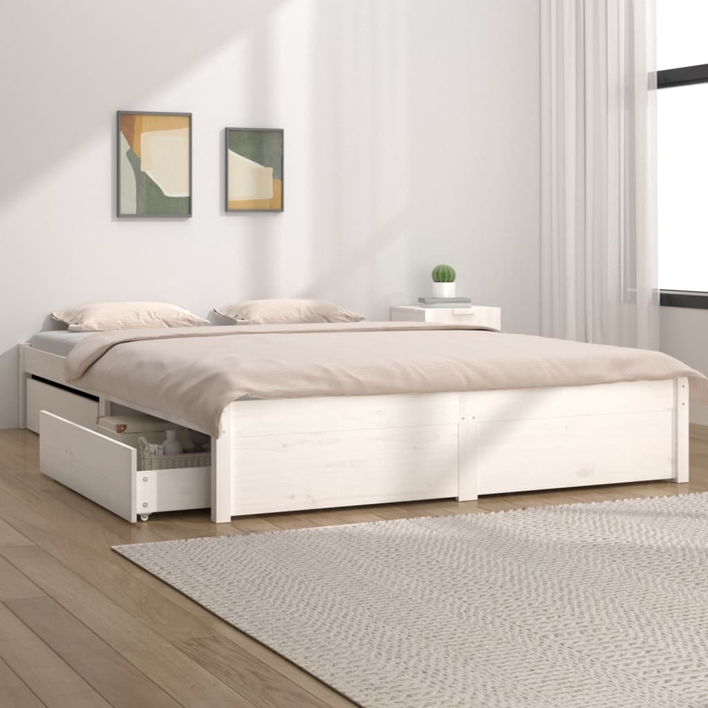 Bed Frame with Drawers White 150x200 cm King Size