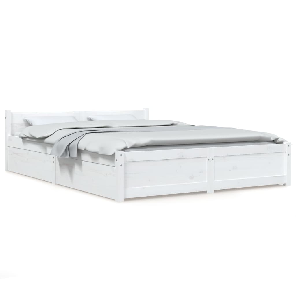 Bed Frame with Drawers White 150x200 cm King Size