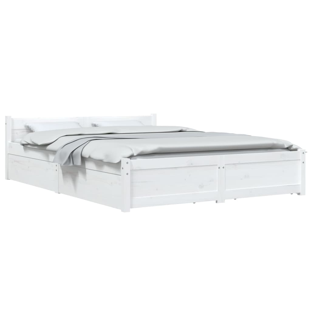 Bed Frame with Drawers White 150x200 cm King Size