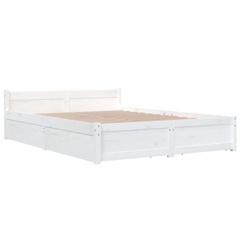 Bed Frame with Drawers White 150x200 cm King Size