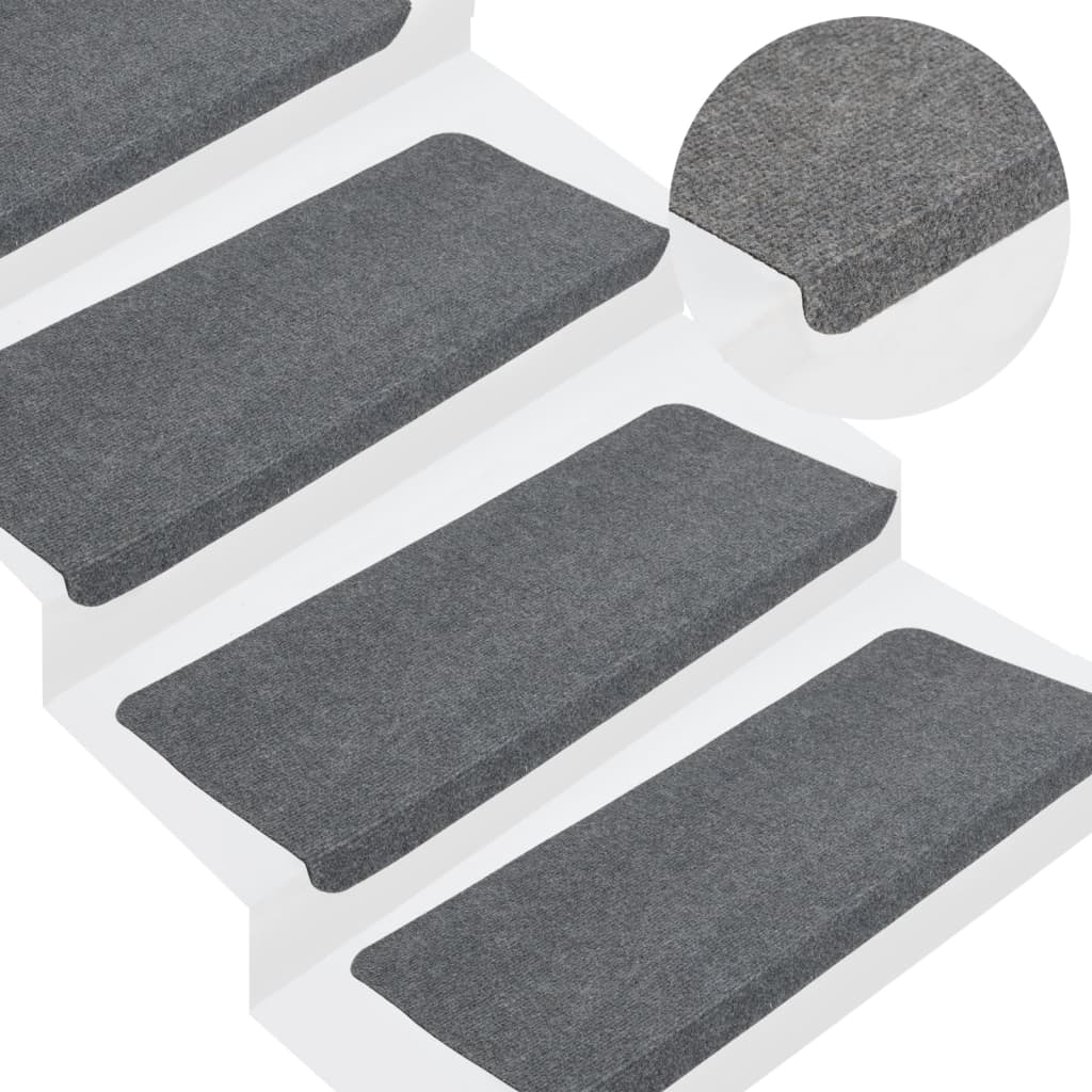 Stair Mats Self-adhesive 15 pcs 65x24.5x3.5 cm Grey