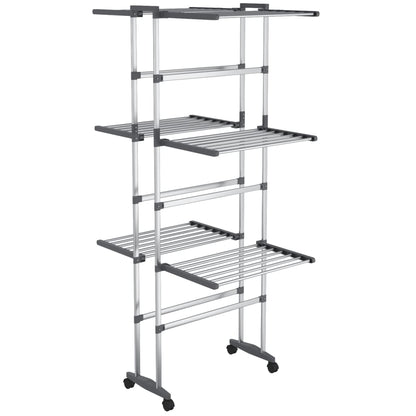 3-Tier Laundry Drying Rack with Wheels Silver 60x70x129 cm