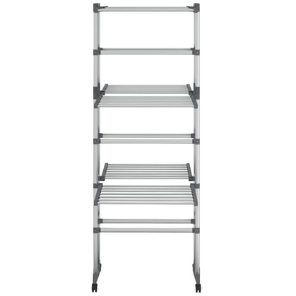 3-Tier Laundry Drying Rack with Wheels Silver 60x70x129 cm