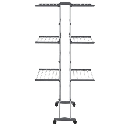 3-Tier Laundry Drying Rack with Wheels Silver 60x70x129 cm