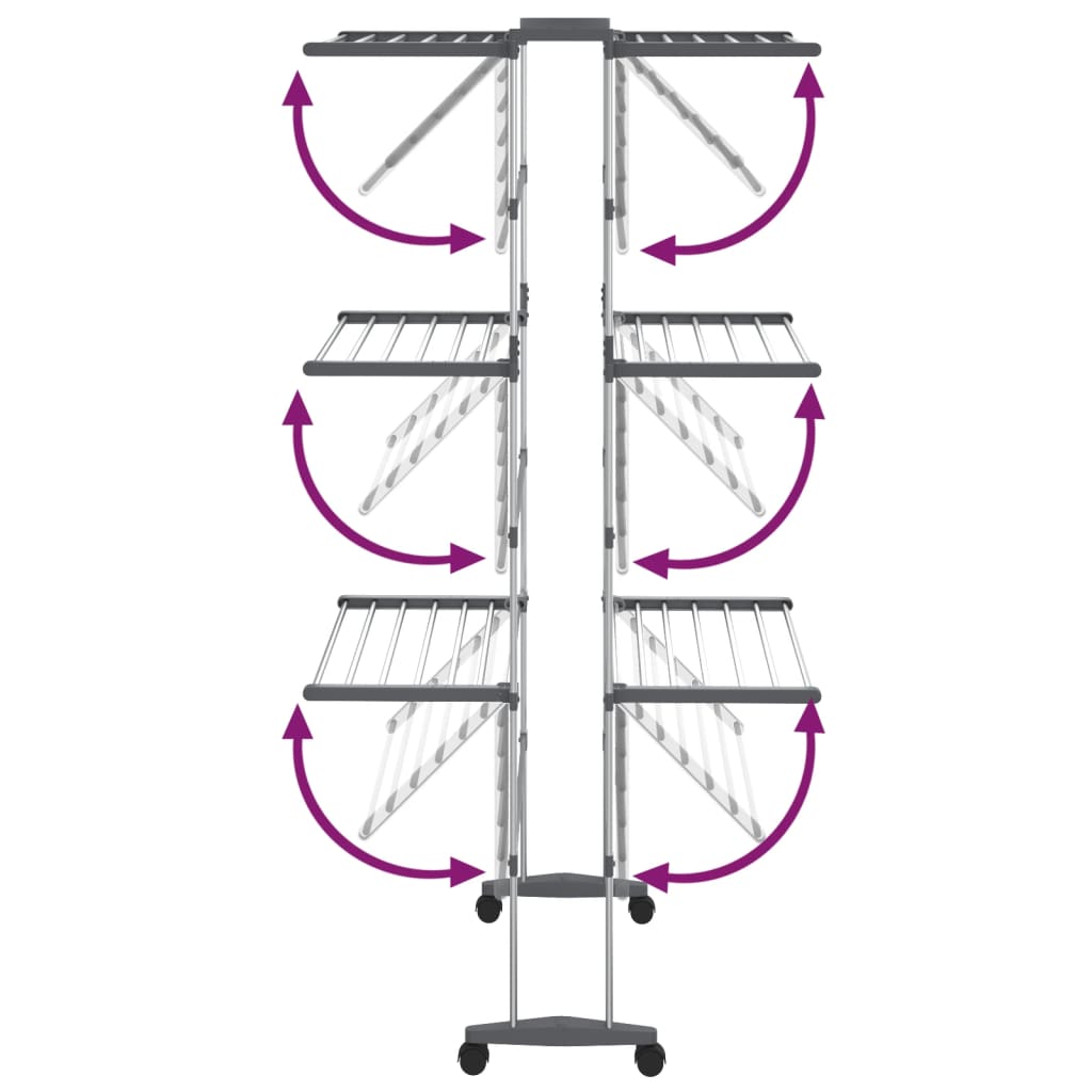 3-Tier Laundry Drying Rack with Wheels Silver 60x70x129 cm