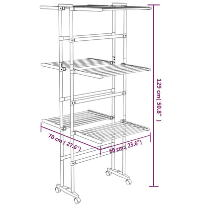 3-Tier Laundry Drying Rack with Wheels Silver 60x70x129 cm