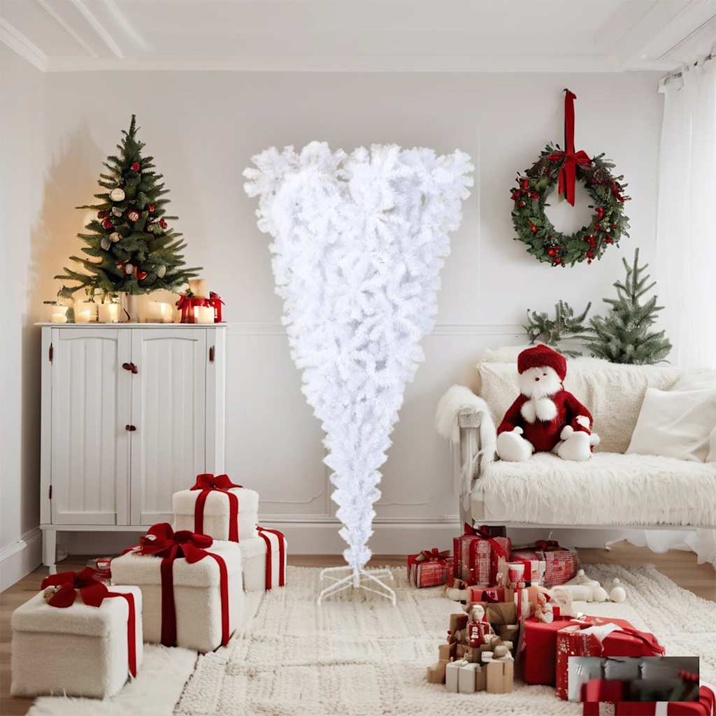 Upside-down Artificial Christmas Tree with Stand White 180 cm