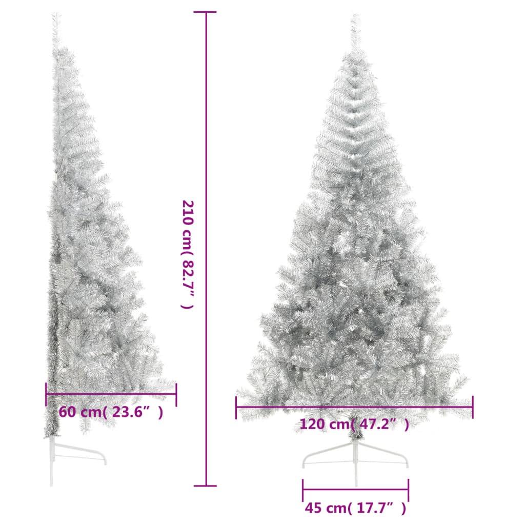 Artificial Half Christmas Tree with Stand Silver 210 cm PET