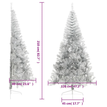 Artificial Half Christmas Tree with Stand Silver 210 cm PET