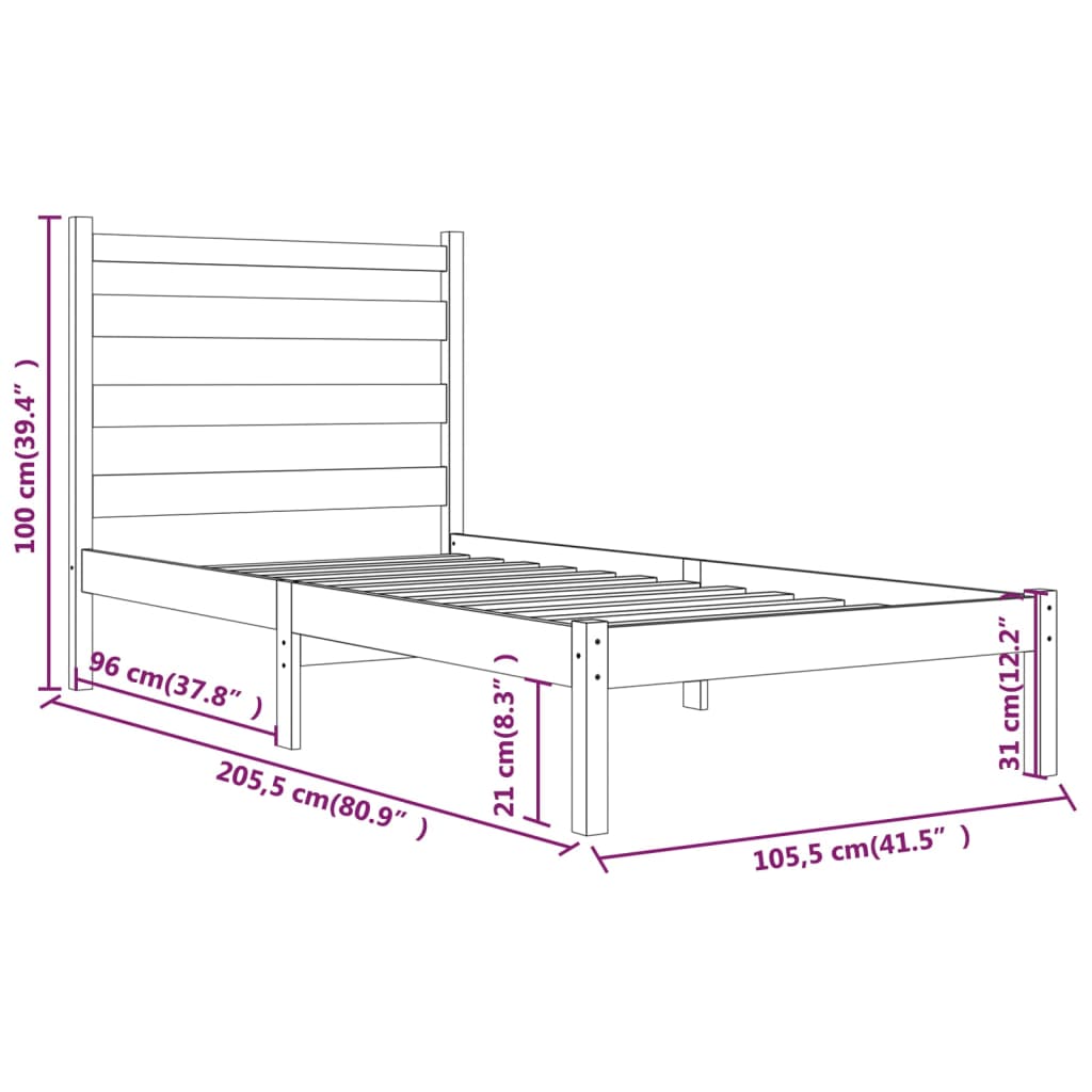 Bed Frame Honey Brown Solid Wood Pine 100x200 cm