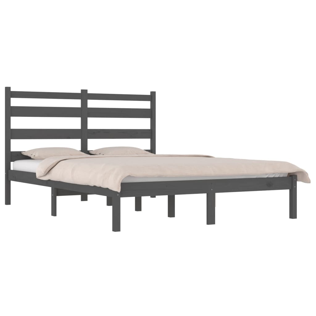 3103670 vidaXL Bed Frame without Mattress Grey Solid Wood 200x200 cm (810039+818442)