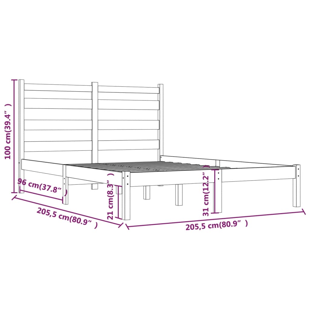 3103670 vidaXL Bed Frame without Mattress Grey Solid Wood 200x200 cm (810039+818442)