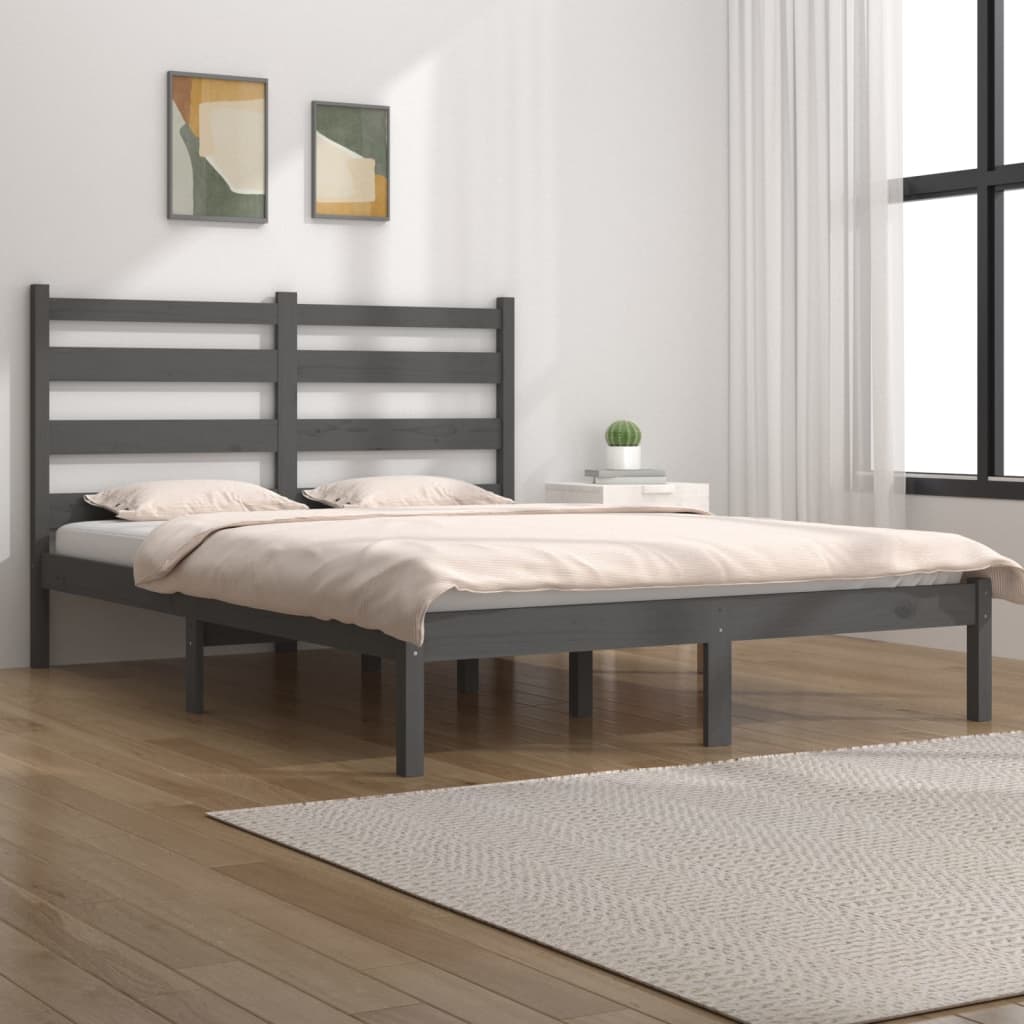 3103670 vidaXL Bed Frame without Mattress Grey Solid Wood 200x200 cm (810039+818442)