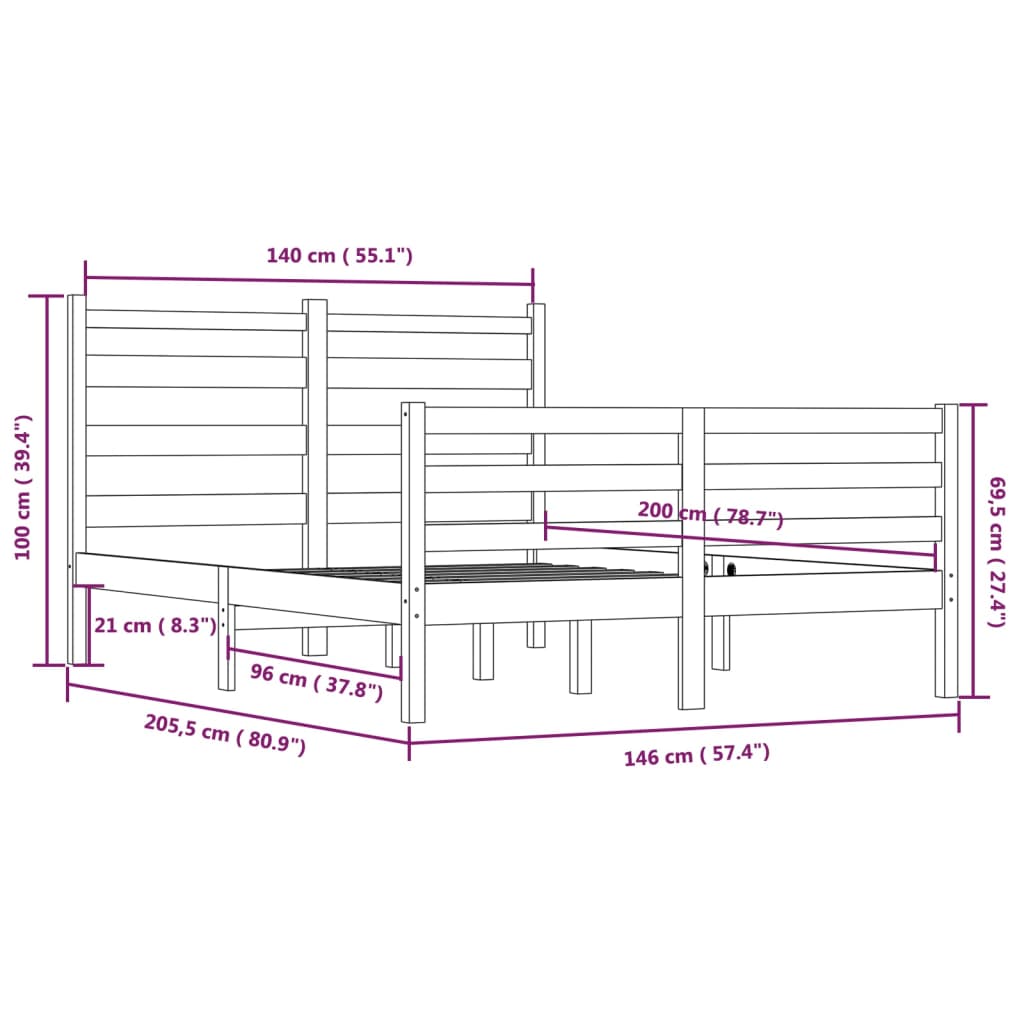 Bed Frame Solid Wood Pine 140x200 cm White