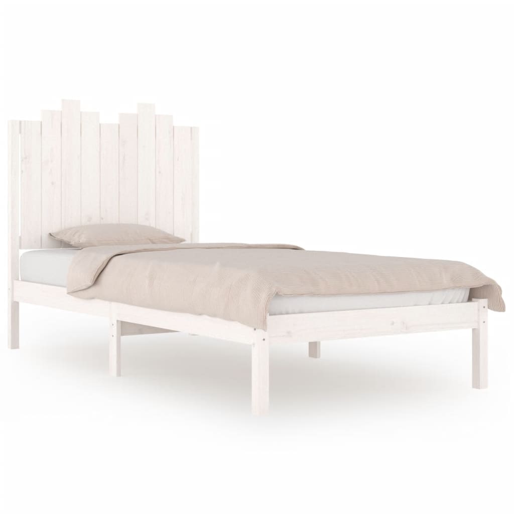 Bed Frame without Mattress White Solid Wood Small Single