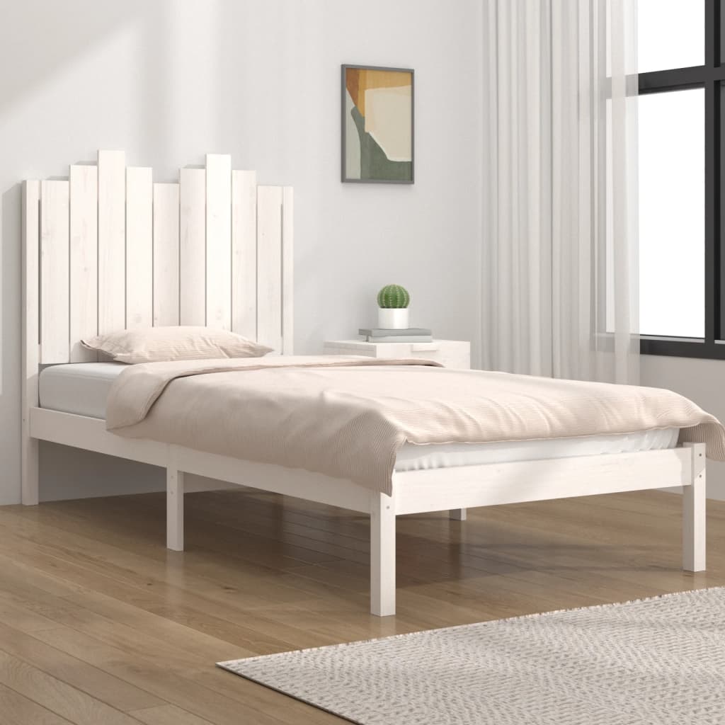 Bed Frame without Mattress White Solid Wood Small Single