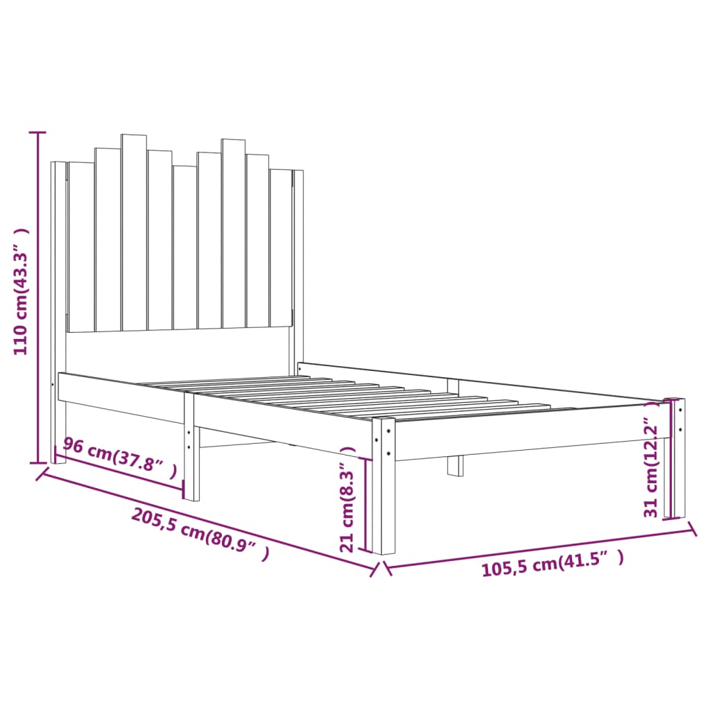 3103769 vidaXL Bed Frame without Mattress White Solid Wood 100x200 cm (810008+818456)