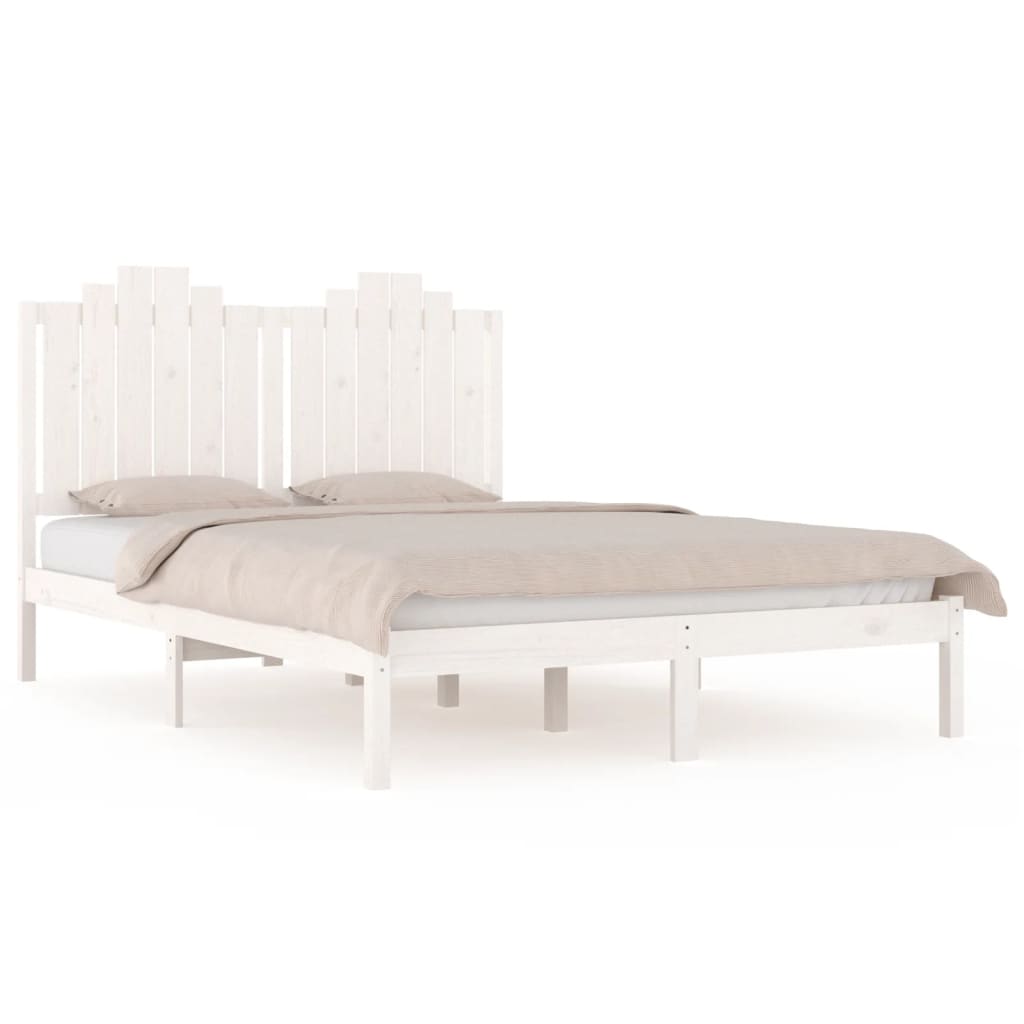 Bed Frame without Mattress White Solid Wood Pine King Size