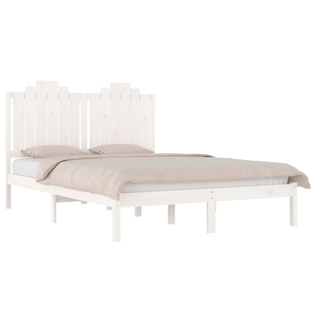 Bed Frame without Mattress White Solid Wood Pine King Size