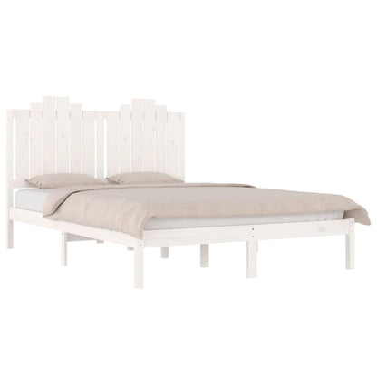 Bed Frame without Mattress White Solid Wood Pine King Size