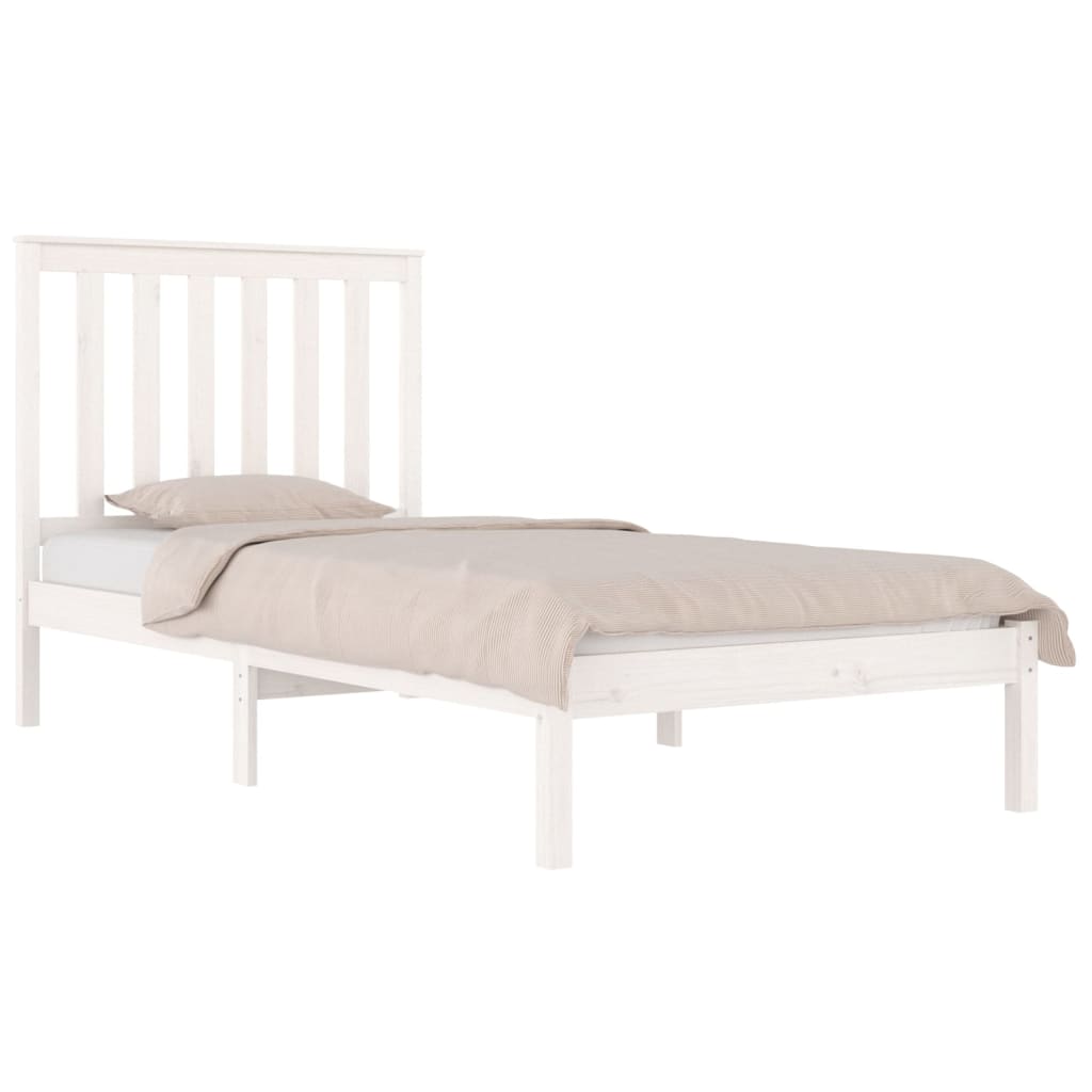 Bed Frame without Mattress White Solid Wood Small Single