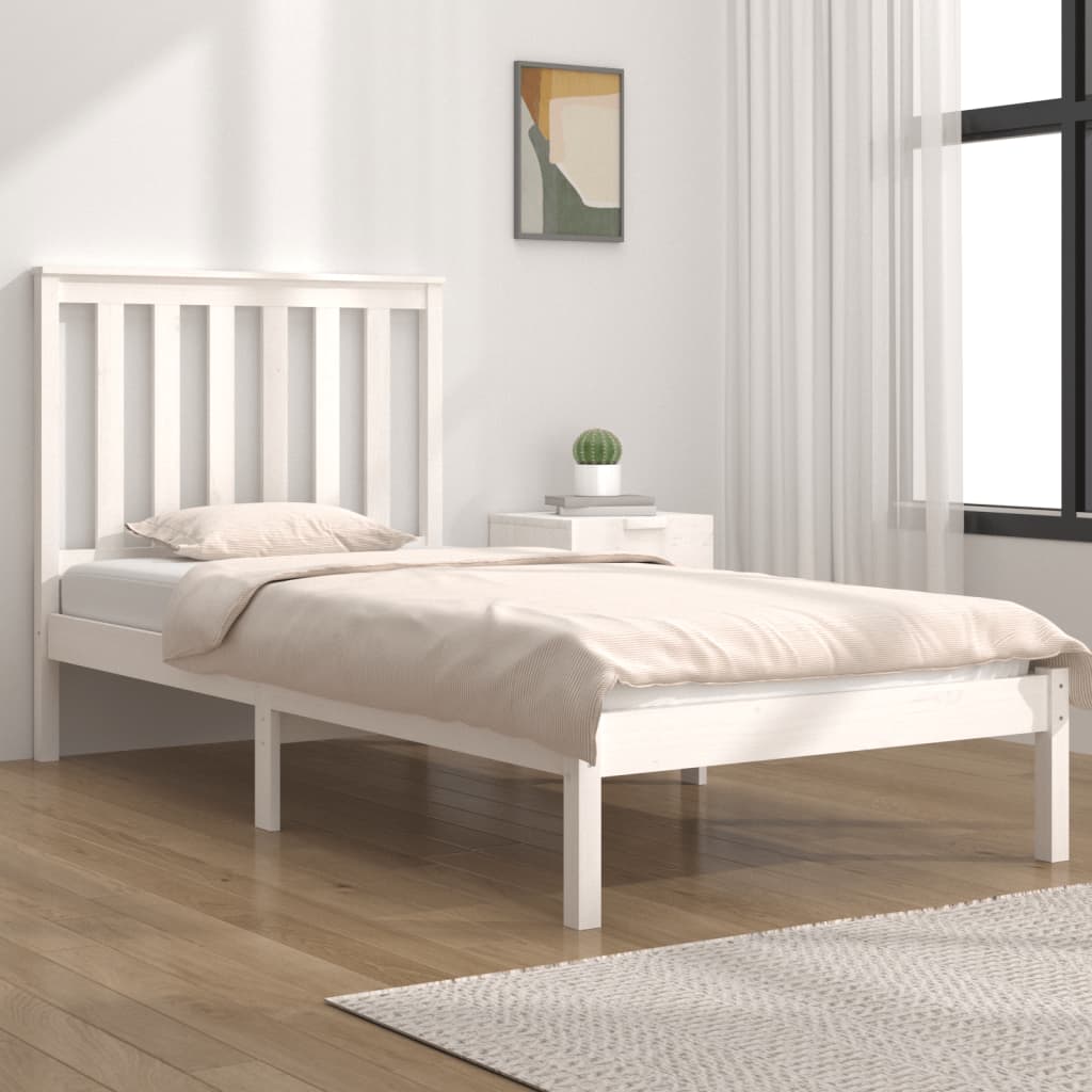 Bed Frame without Mattress White Solid Wood Small Single