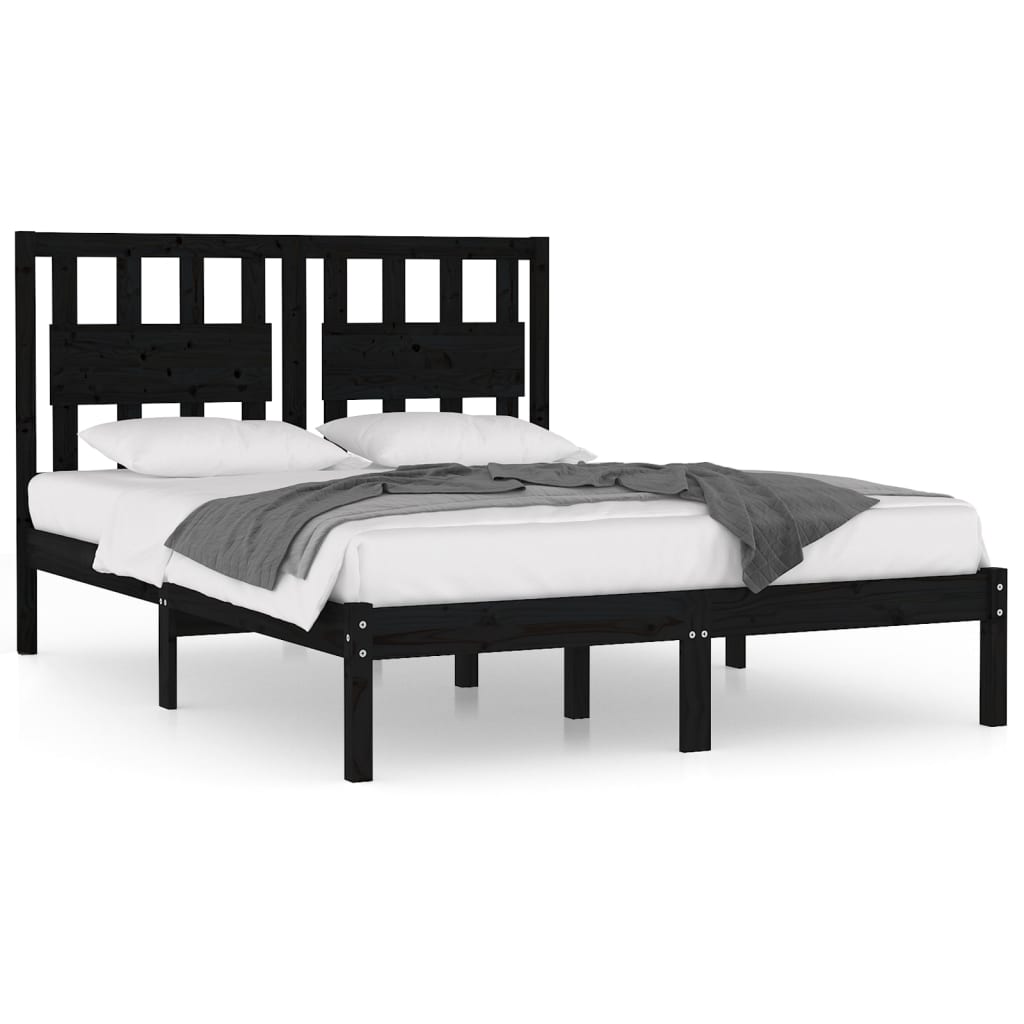 Bed Frame Black Solid Wood Pine 140x200 cm