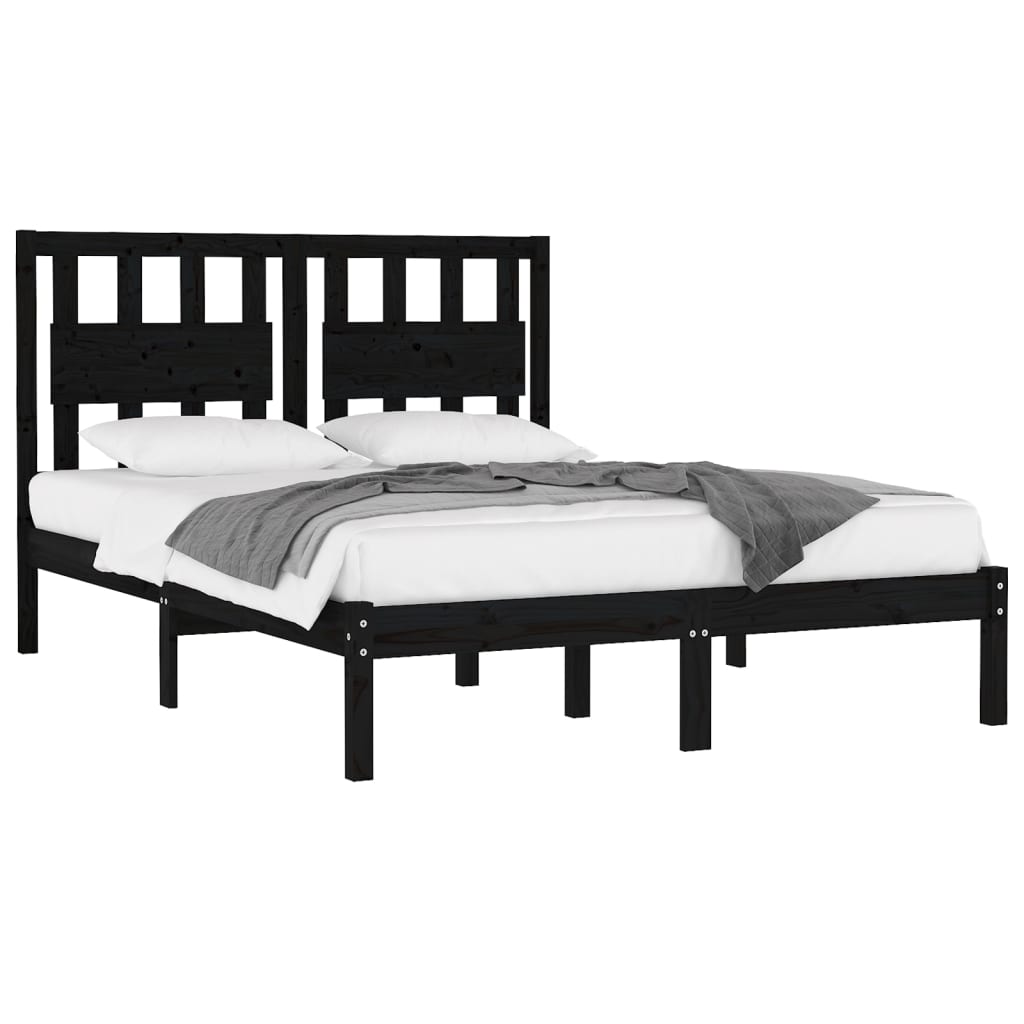 Bed Frame Black Solid Wood Pine 140x200 cm