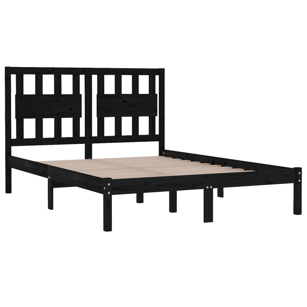 Bed Frame Black Solid Wood Pine 140x200 cm