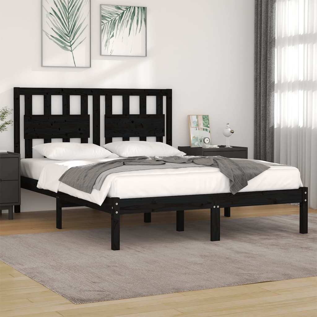 Bed Frame Black Solid Wood Pine 140x200 cm