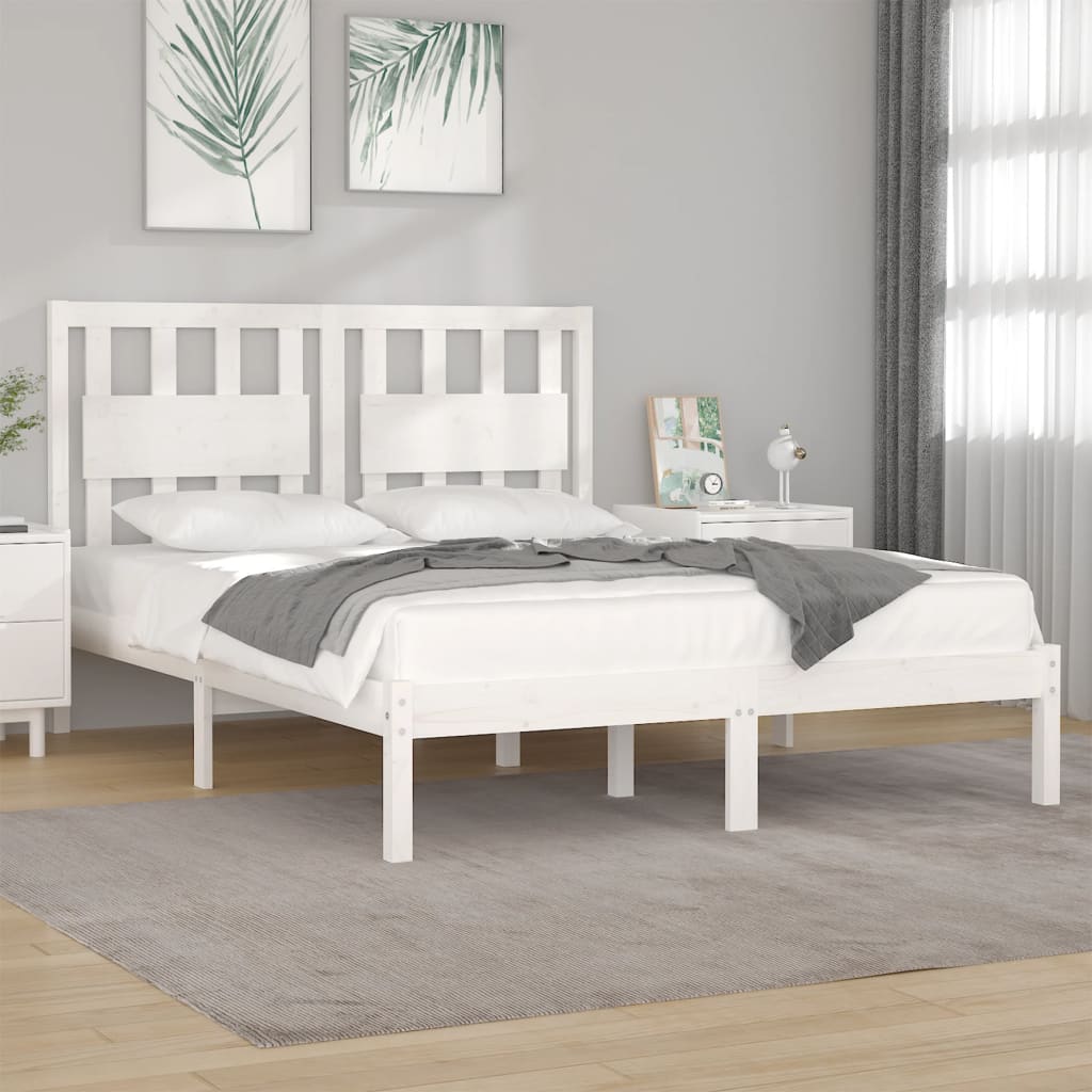 Bed Frame White Solid Wood Pine 160x200 cm