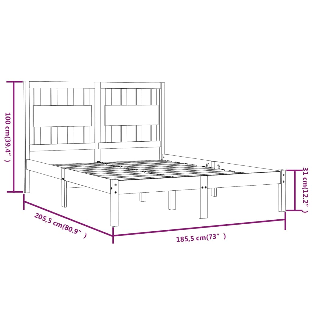 Bed Frame without Mattress Black Solid Wood Super King