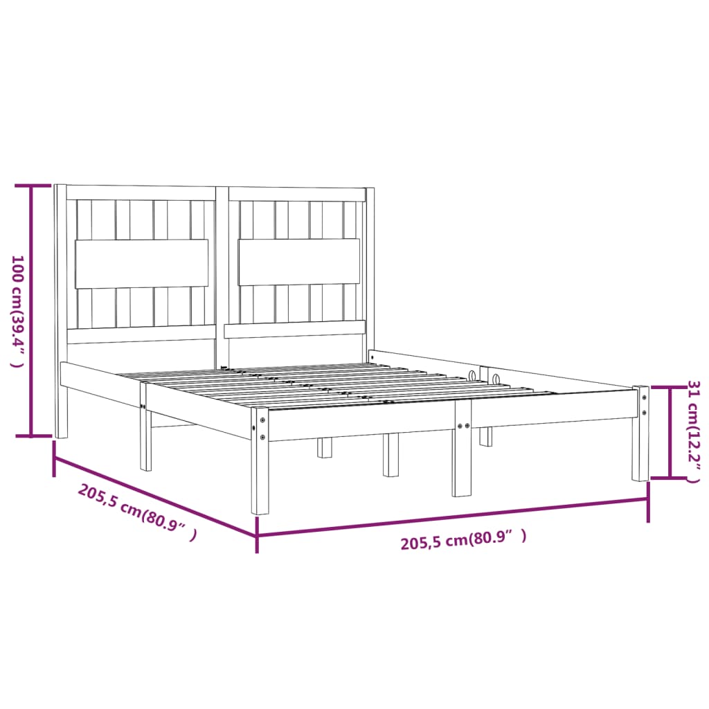 Bed Frame White Solid Wood Pine 200x200 cm