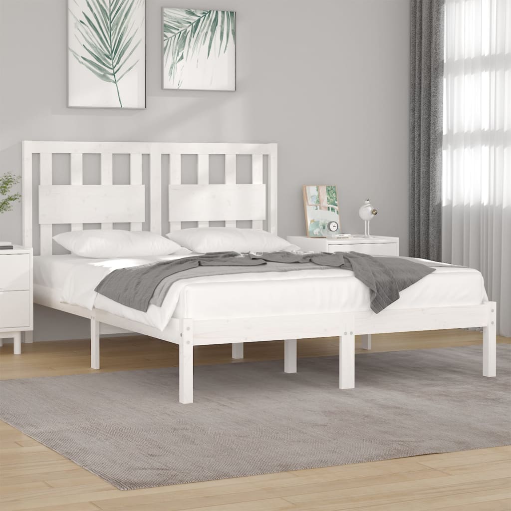 Bed Frame White Solid Wood Pine 200x200 cm