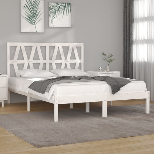 Bed Frame without Mattress White Solid Wood Double