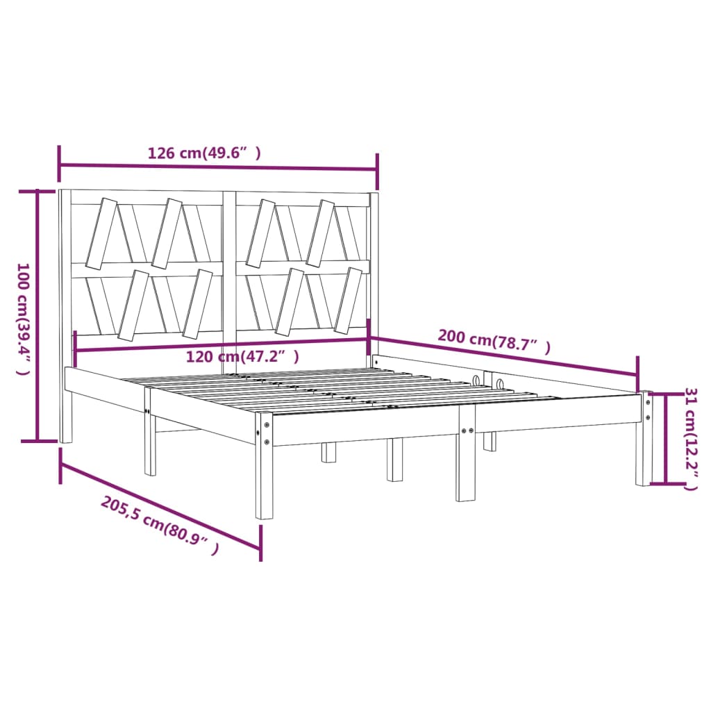 Bed Frame White Solid Wood Pine 120x200 cm